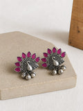 Oxidized Silver Peacock Stone Ghungroo Stud | AMOLA