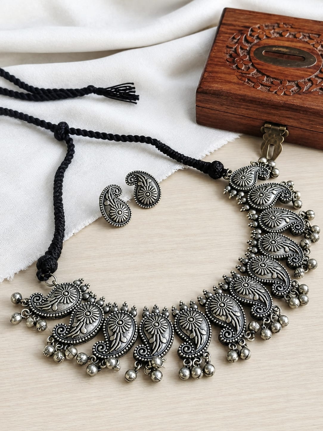 Traditional Oxidized Silver Ambia Choker Set | AMOLA