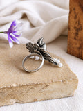 Silver Oxidized Peacock Ring with Pearls