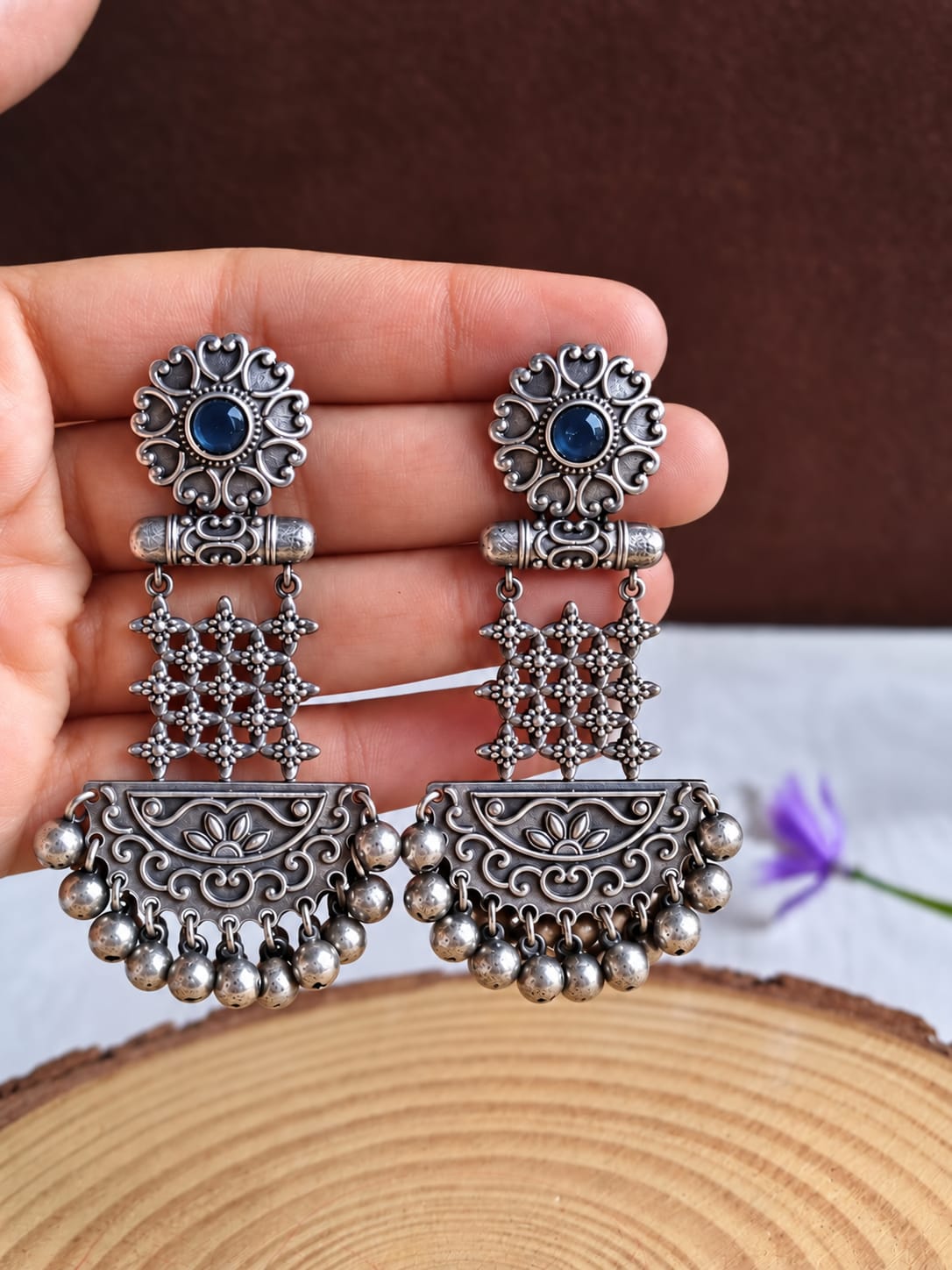 Ethnic Oxidized Silver Ghungroo Dangler Earring | AMOLA