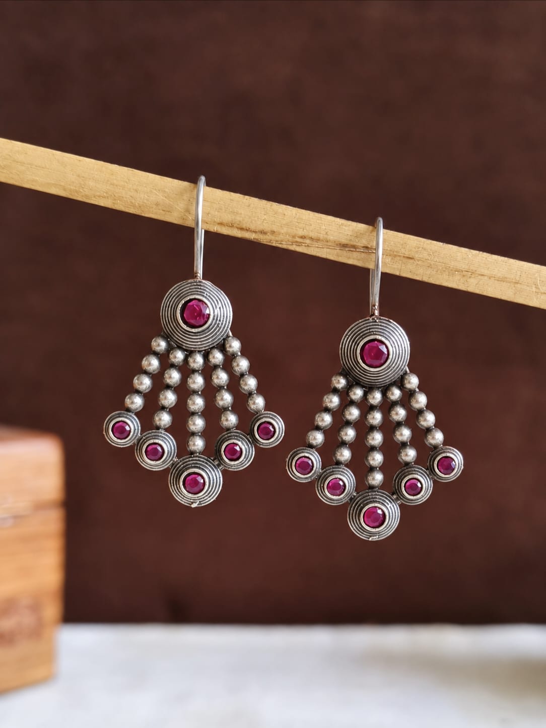 Elegant Oxidized Silver Stone Hook Earrings | AMOLA