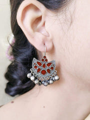 Oxidized Silver Plated Enamel Earring With Ghunghroo Work