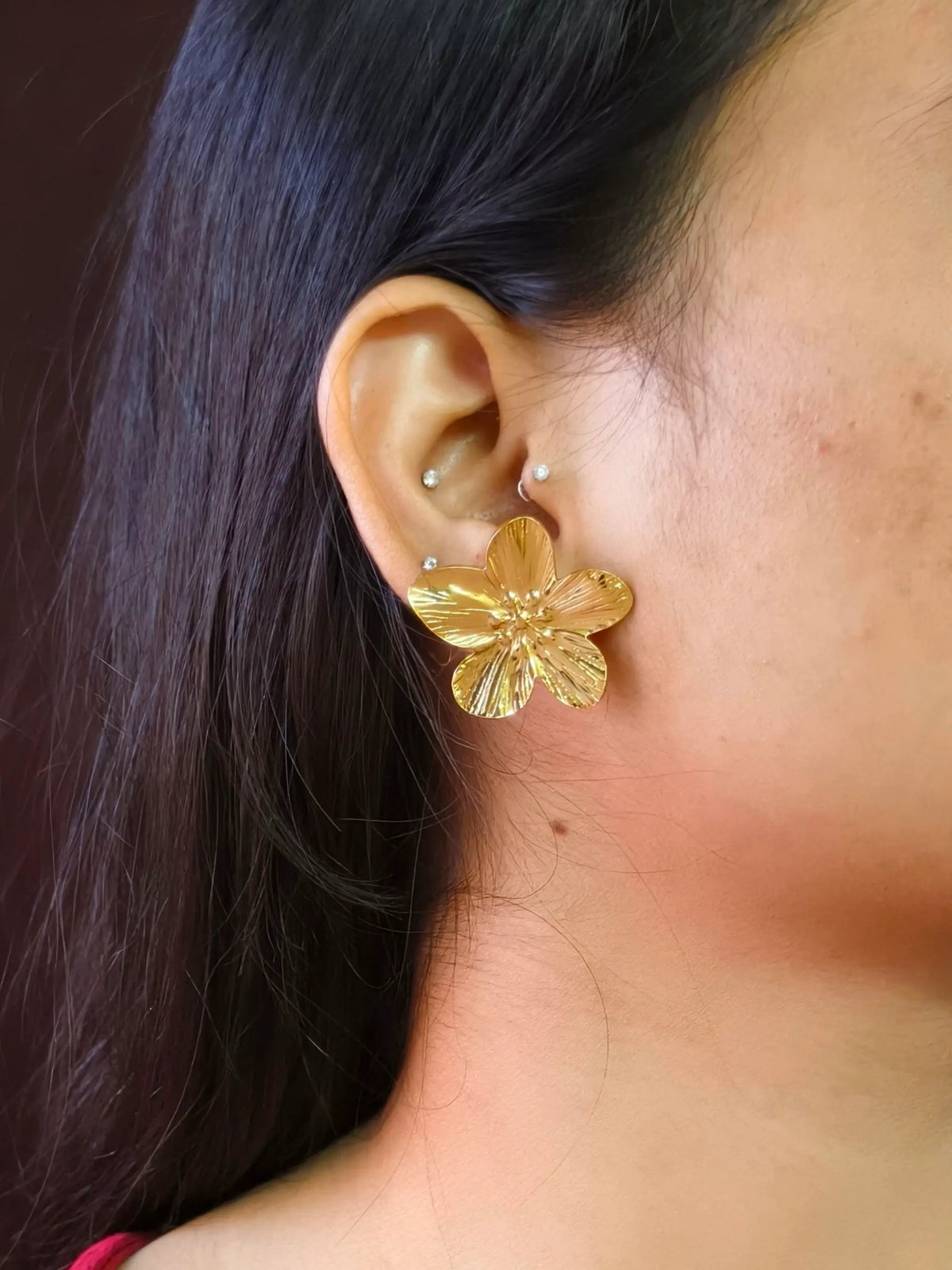 Gold Flower Stainless Steel Statement Earring | Sarichka