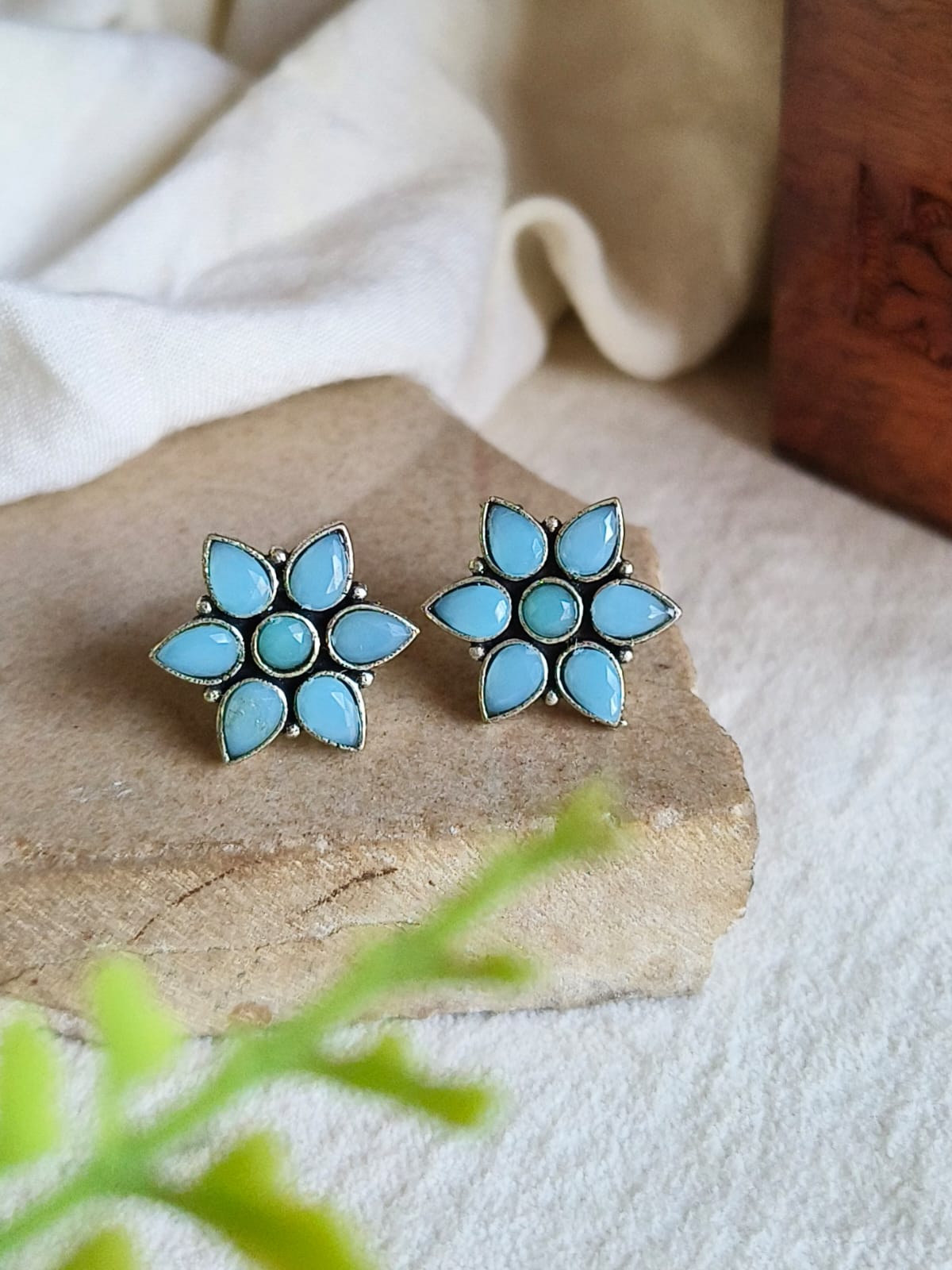 Oxidized Floral Silver Stud Earrings | AMOLA