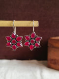 Oxidised Floral Hook Earrings with Multi-Color Stones | Sarichka