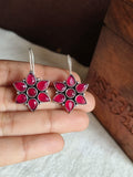 Oxidised Floral Hook Earrings with Multi-Color Stones | Sarichka