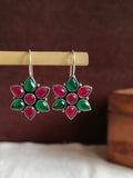 Oxidised Floral Hook Earrings with Multi-Color Stones | Sarichka