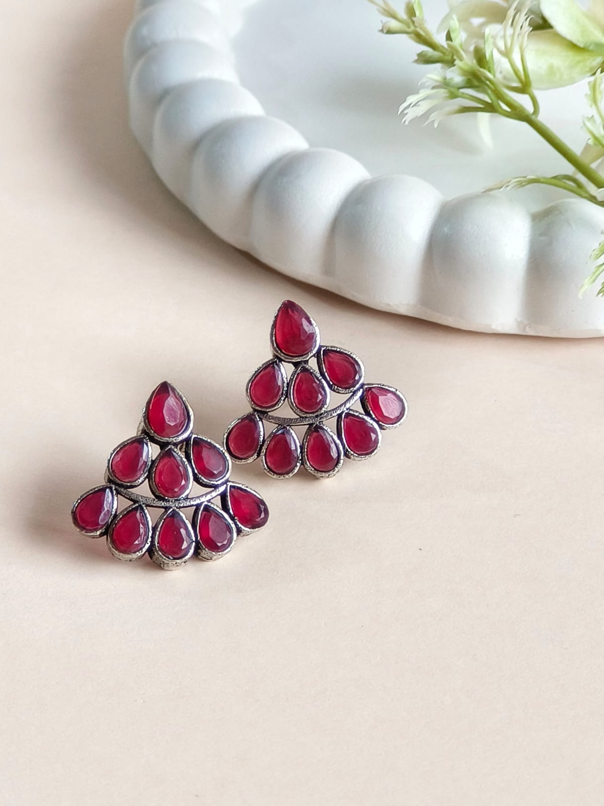 Oxidized Stone Studs - Silver Plated | AMOLA