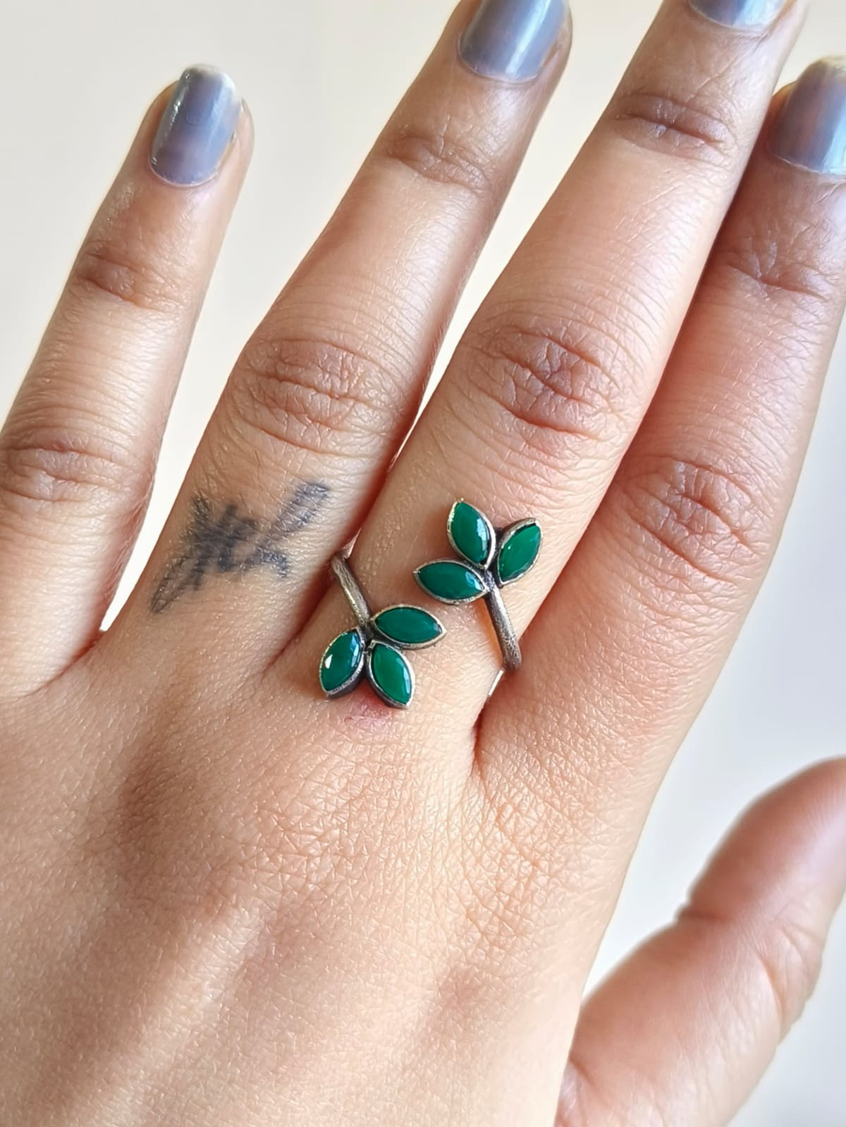 Bold Oxidised Floral Statement Adjustable Finger Ring | Sarichka Fashion