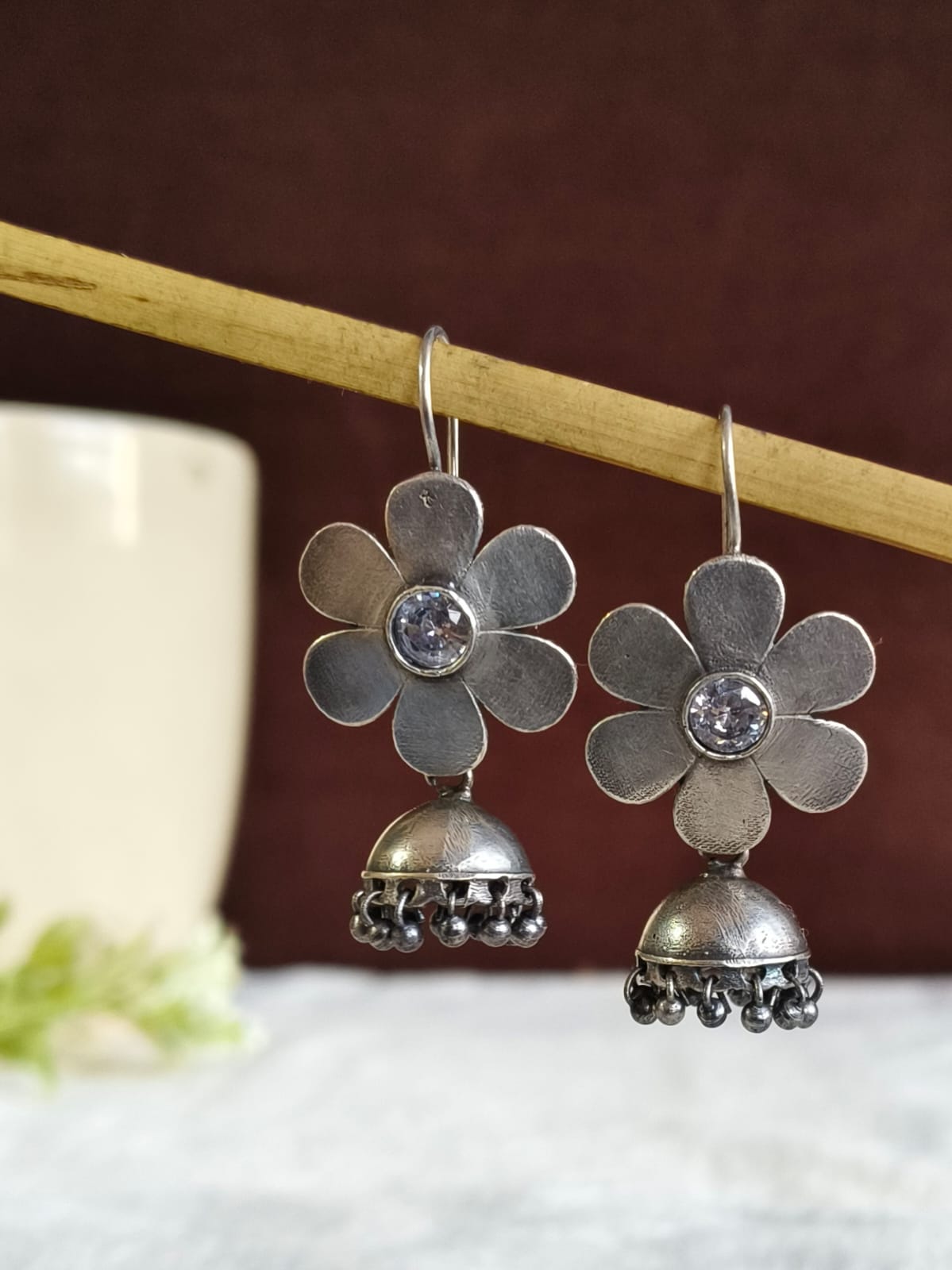 Oxidised Flower Oxidised Hook Jhumki | AMOLA