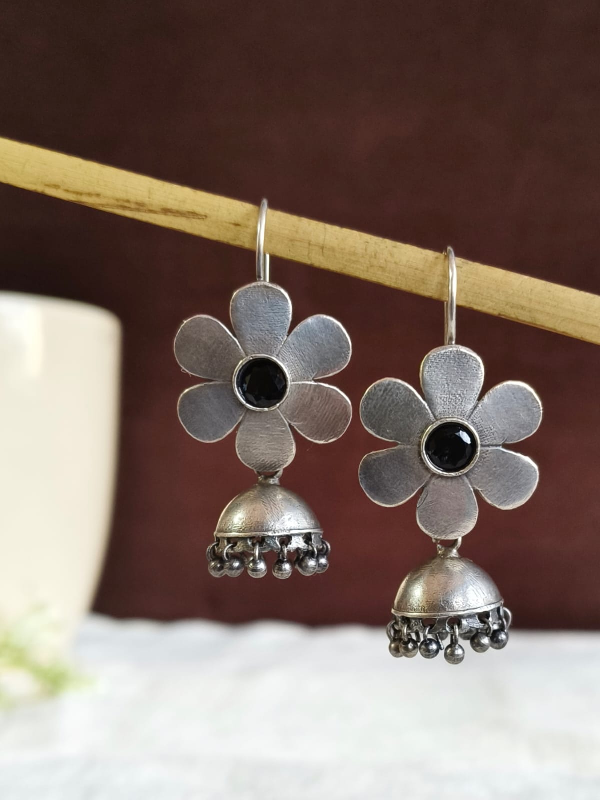 Oxidised Flower Oxidised Hook Jhumki | AMOLA