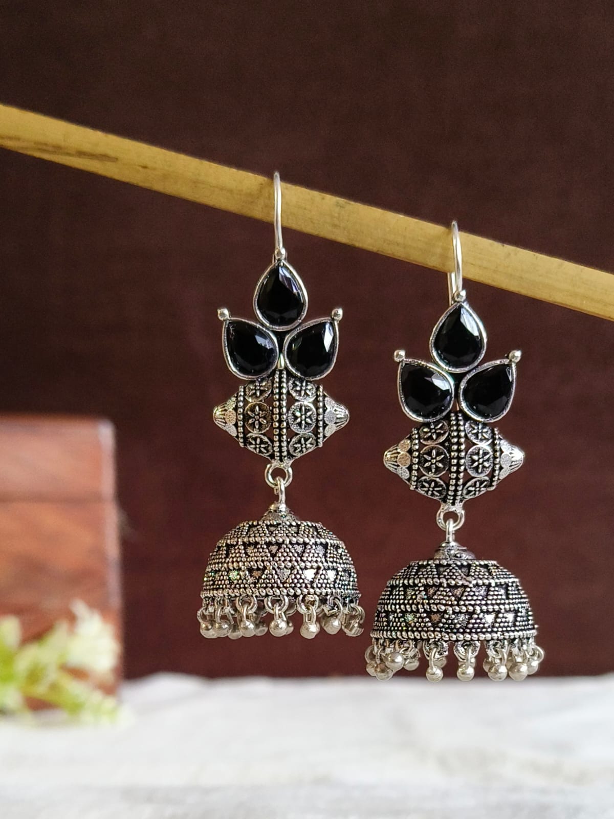 Monalisa Stone Oxidised Jhumki | AMOLA