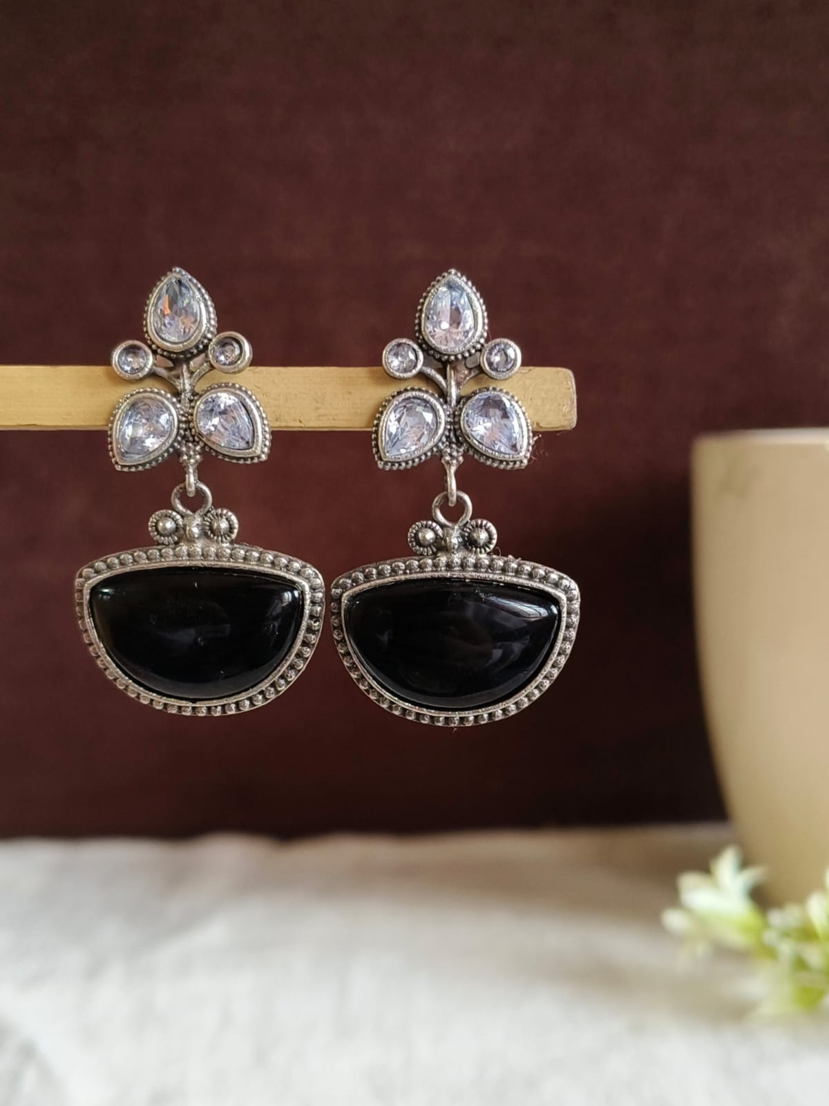 Oxidised Monalisa D-Shape Dangler Earrings | AMOLAk