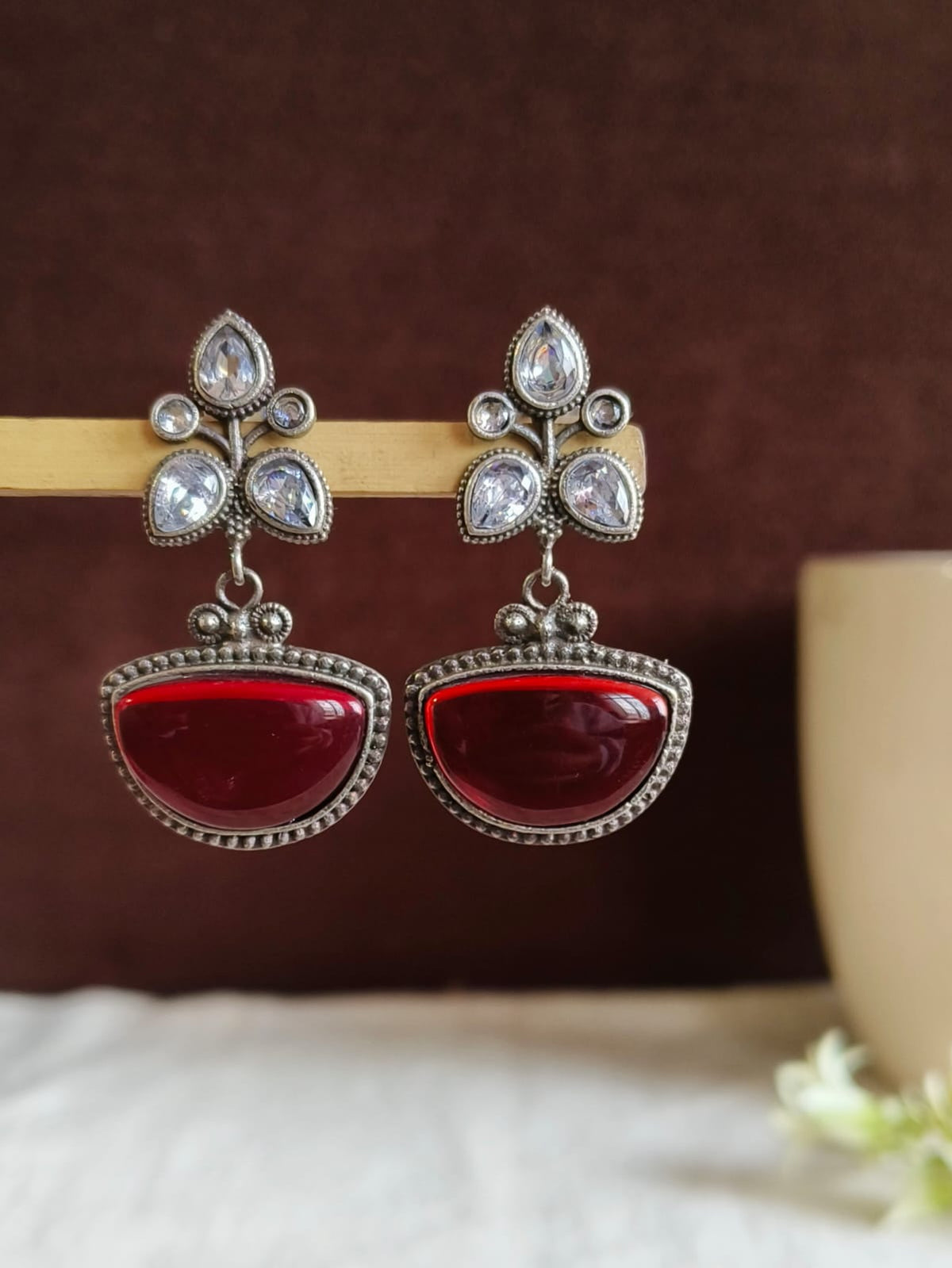 Oxidised Monalisa D-Shape Dangler Earrings | AMOLAk