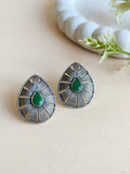 Elegant Teardrop Oxidised Silver Stud Earrings | AMOLA