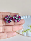 Flower Oxidised Stud Earrings | AMOLA