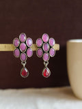 Oxidized Silver Oval Gemstone Stud Earrings | AMOLA
