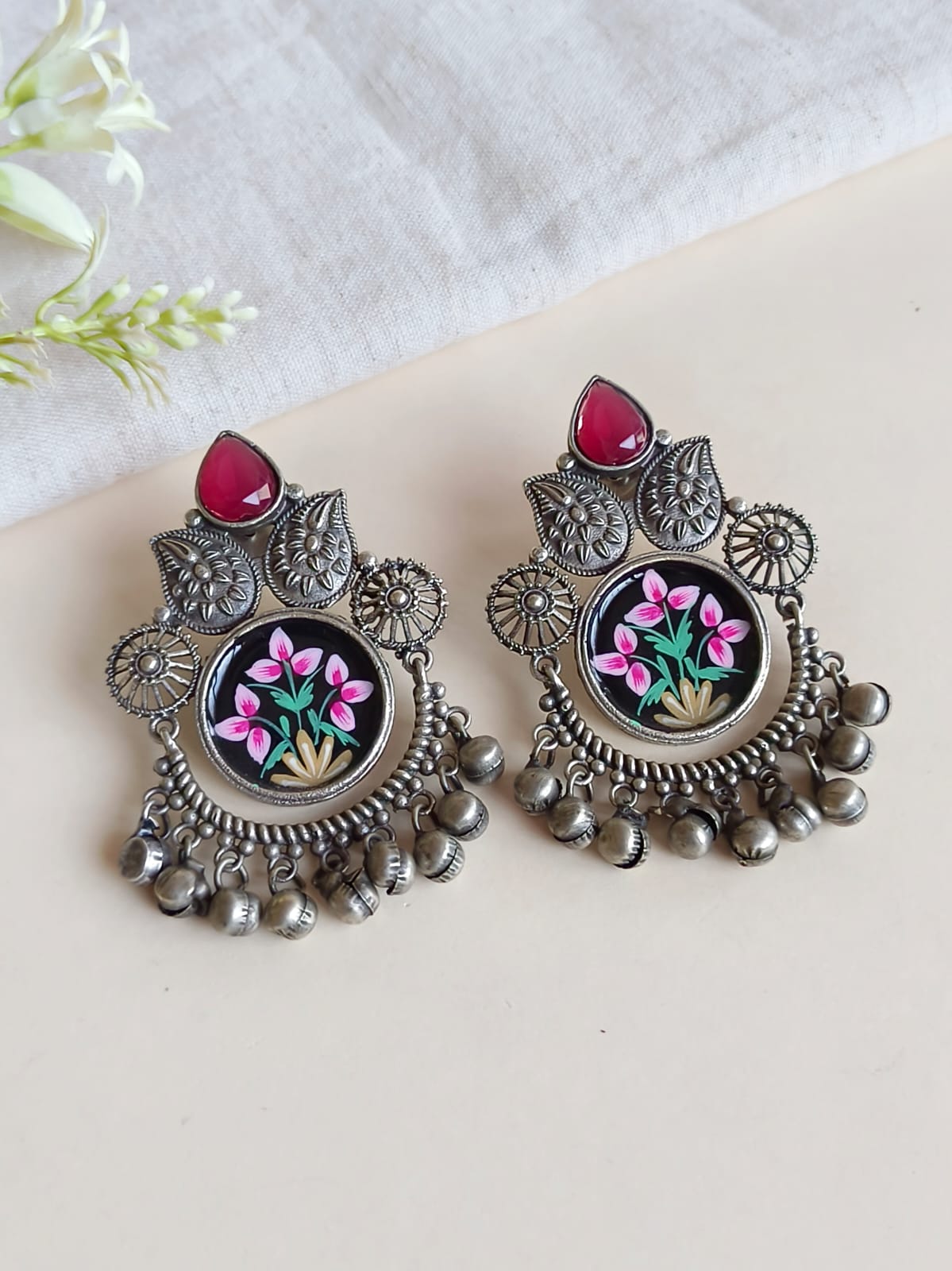 Chand Wali Enamel Earring with Ghungroo | AMOLA