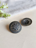 Silver Oxidized Floral Round Stud Earrings | AMOLA