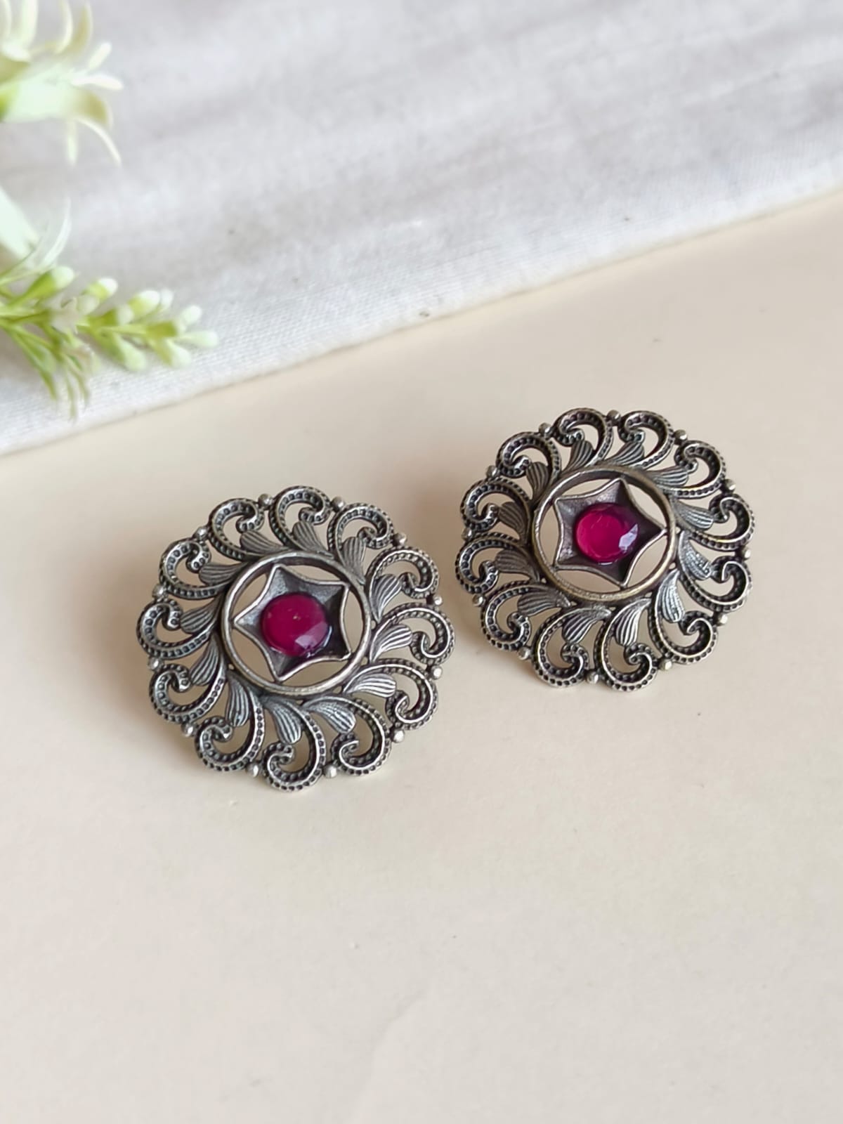 Oxidized Silver Floral Cluster Studs | AMOLA