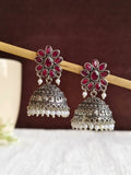 Oxidised Pearl & Stone Jhumka Earrings for Elegant Occasions | AMOLA