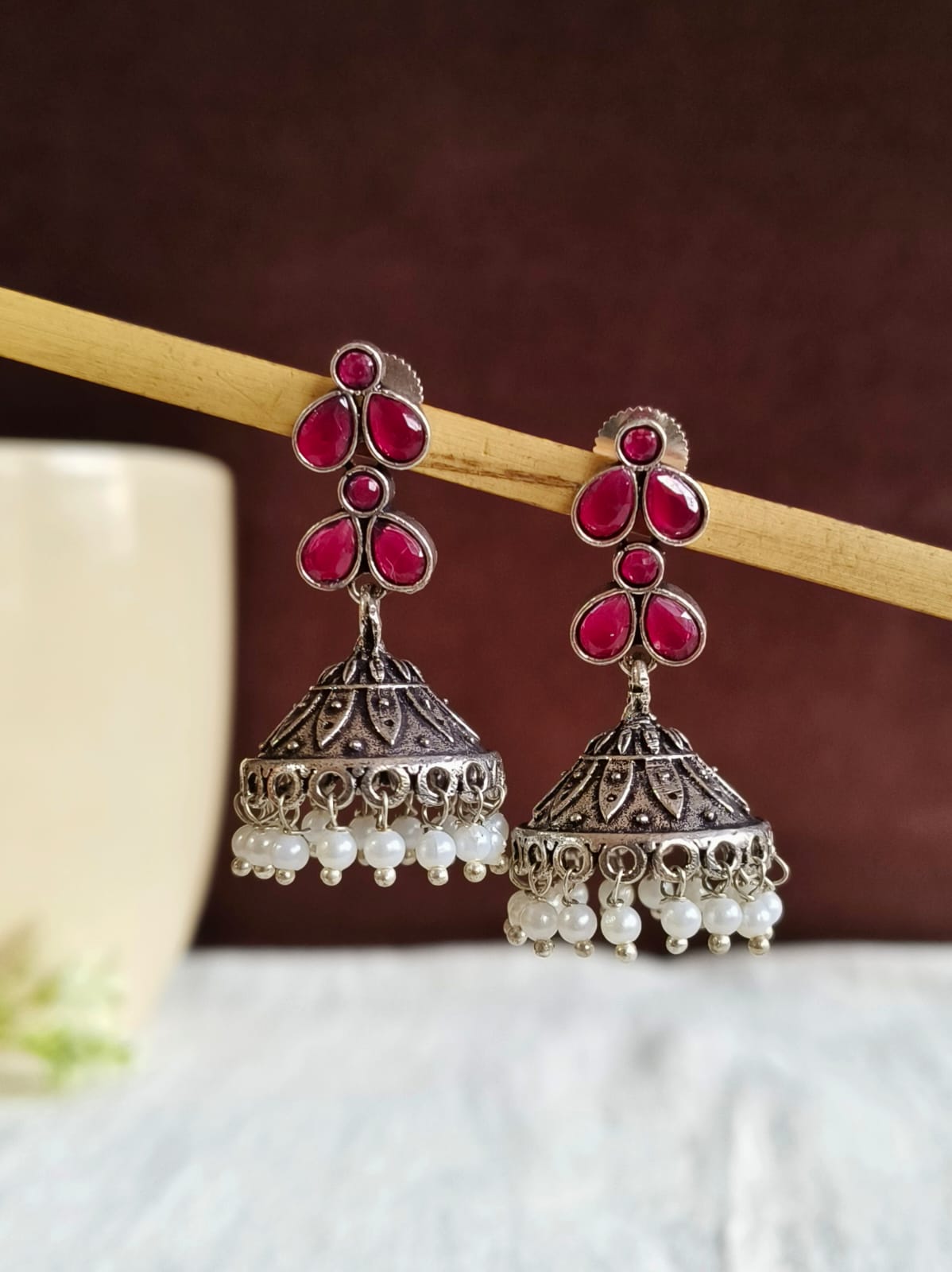 Brass Black Oxidised Jhumka | AMOLA