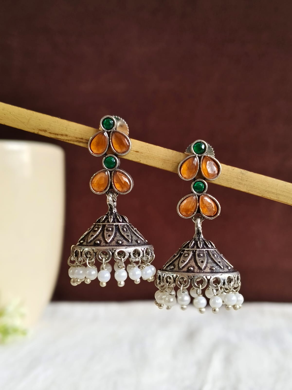 Brass Black Oxidised Jhumka | AMOLA