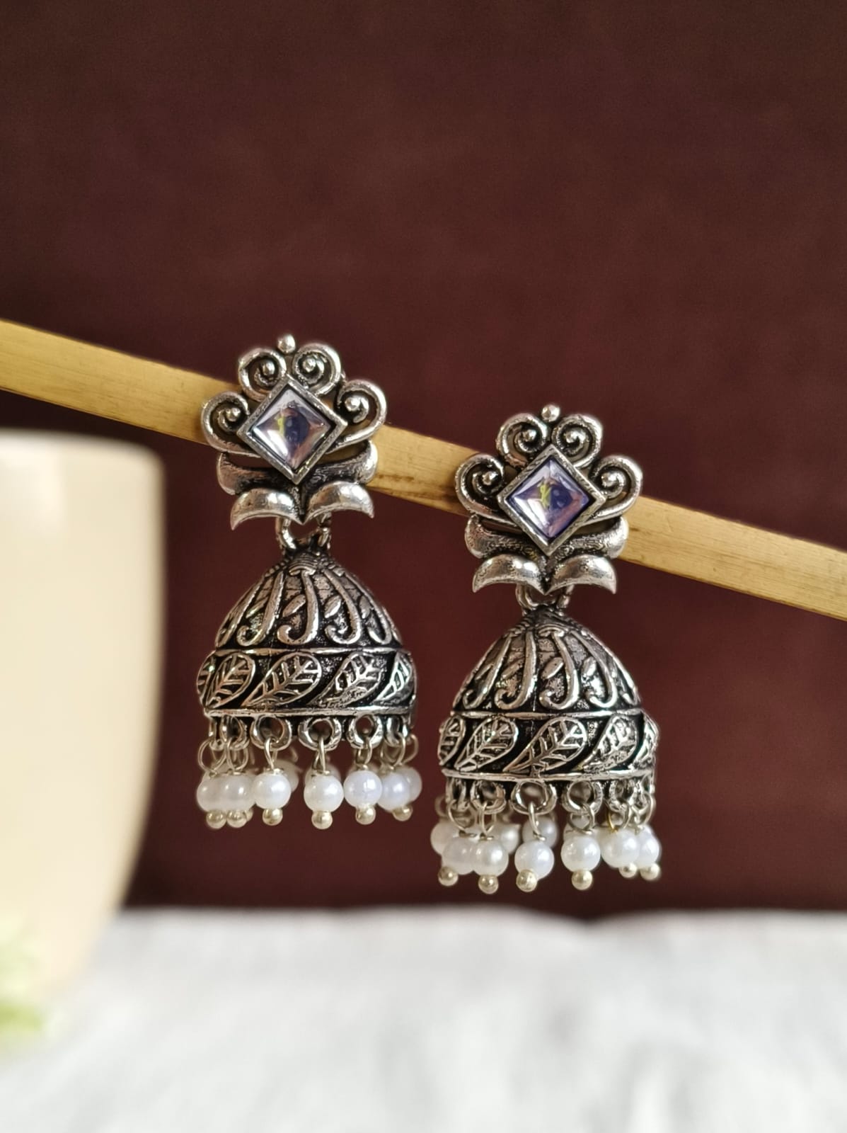 Elegant Silver-Plated Pearl Brass Earrings | AMOLA