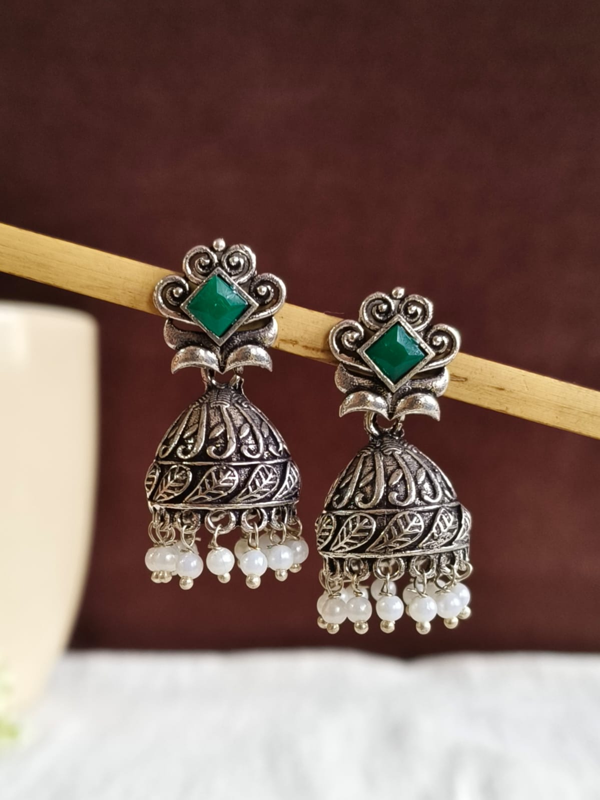 Elegant Silver-Plated Pearl Brass Earrings | AMOLA