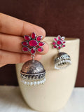 Stone Studded Oxidised Pearl Jhumka | AMOLA