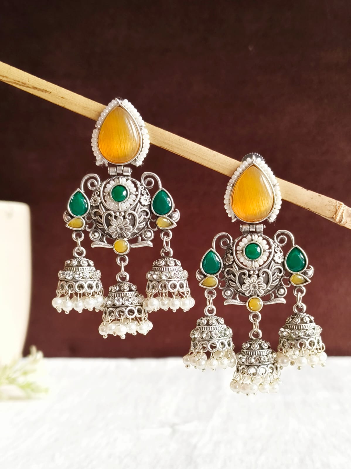 Shop Timeless Oxidized Jhumka with Stones for Special Occasions | AMOLA
