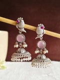 Traditional Silver Replica Peacock Jhumka Earrings with Monalisa Stone | AMOLA
