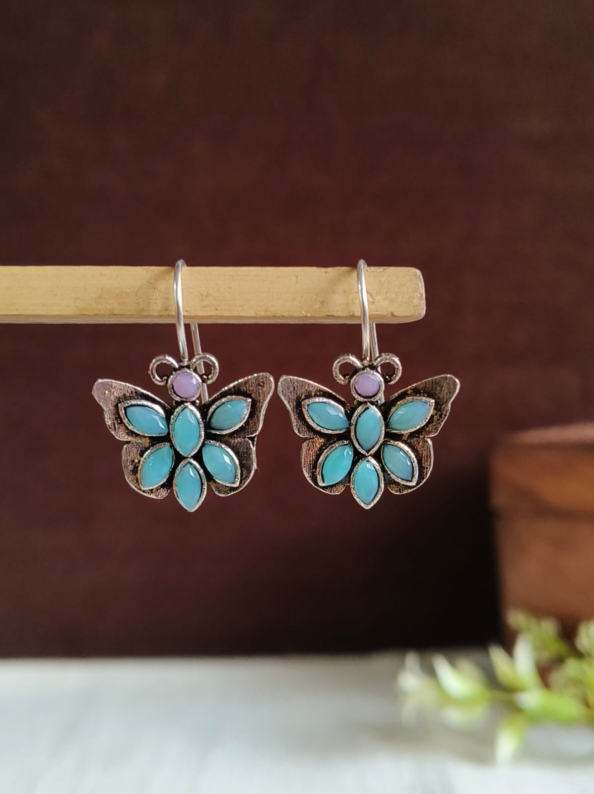 Silver Plated Oxidized Butterfly Hook Earring | AMOLA