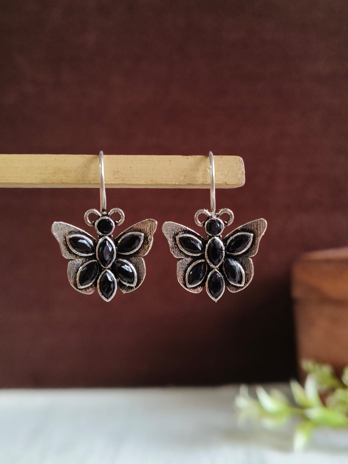 Silver Plated Oxidized Butterfly Hook Earring | AMOLA