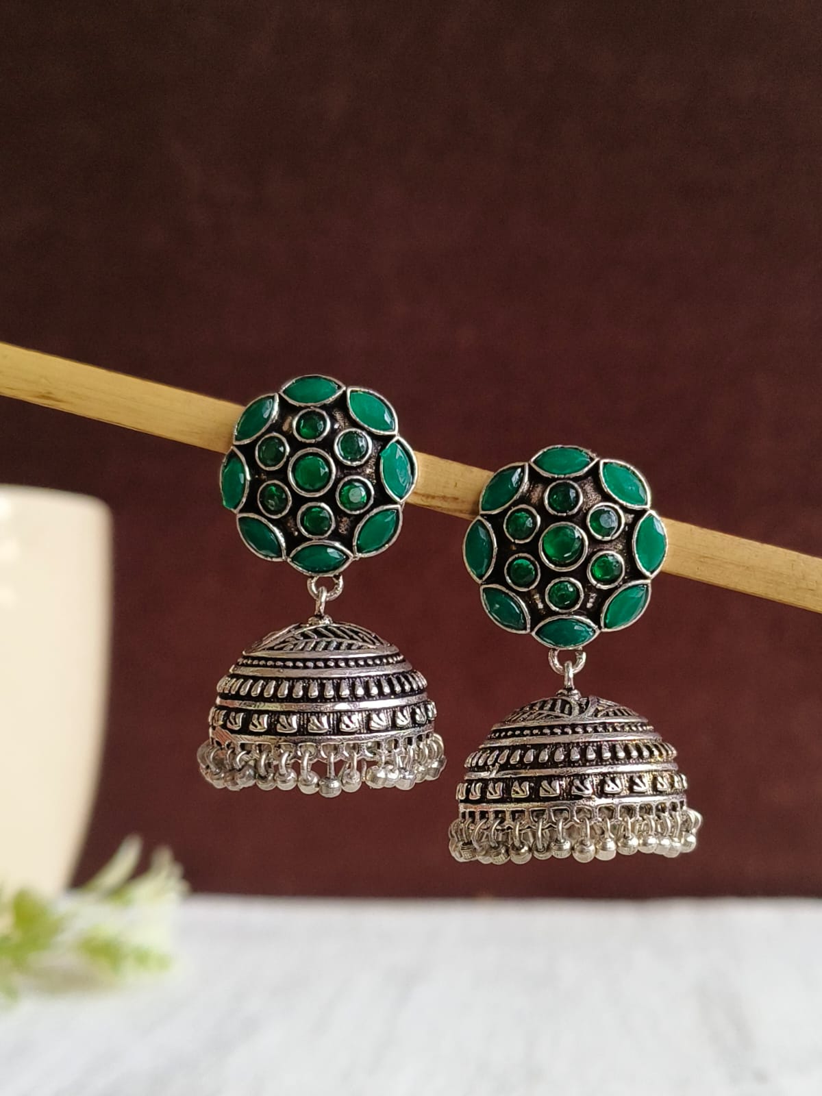 High-Quality German Silver Jhumka Earrings Perfect for Ethnic Attire | AMOLA
