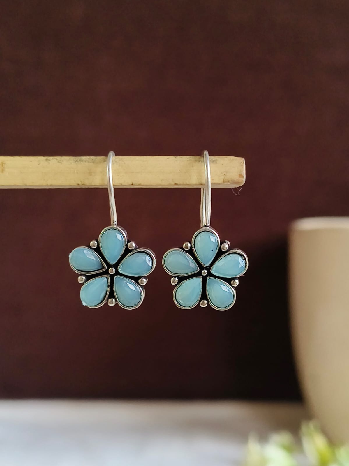 Oxidized Floral Drop Hook Earrings | AMOLA