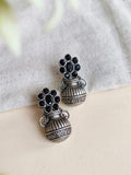 Oxidized Silver Pot Stud Earrings with Stones | AMOLA