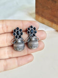 Oxidized Silver Pot Stud Earrings with Stones | AMOLA