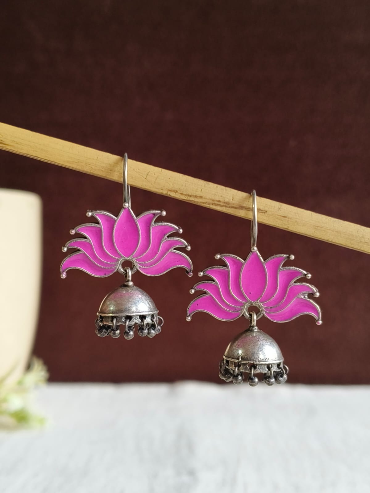 Lotus Oxidized Jhumka Earrings | AMOLA