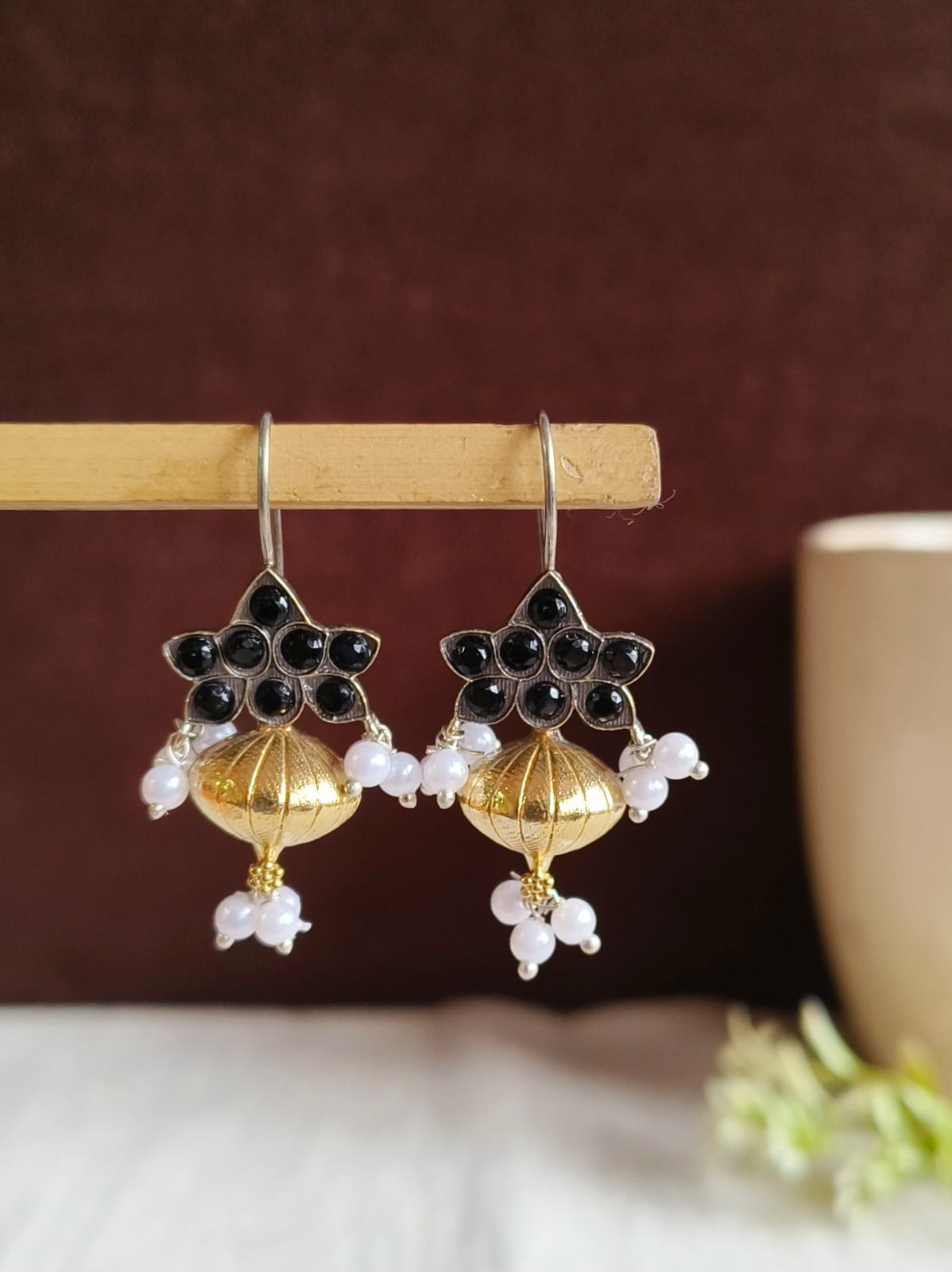 Pearl Golden Hook Earrings | AMOLA