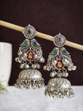 Oxidized Silver Peacock Jhumka Earrings | AMOLA