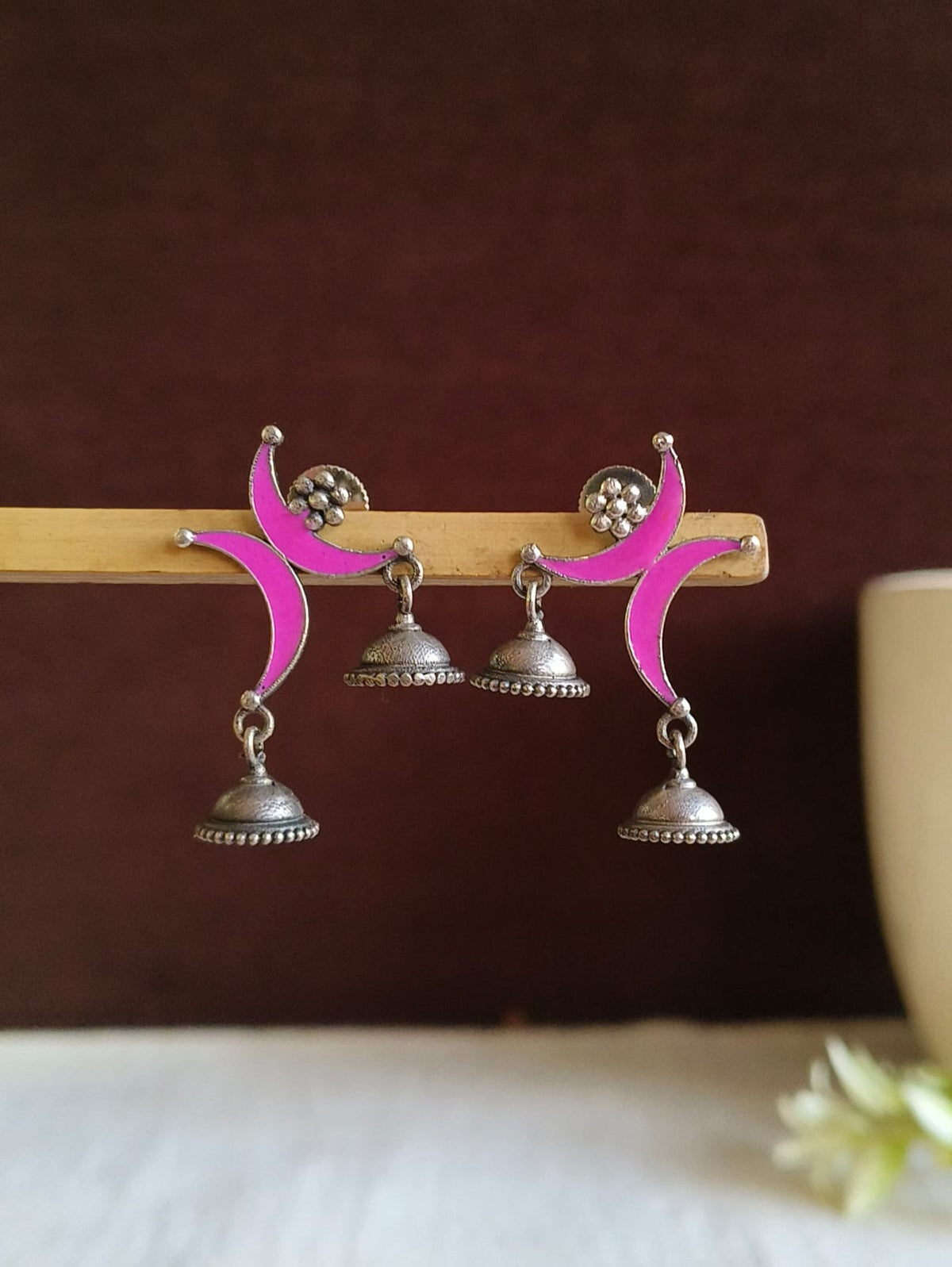 2 Half Moon Enamel Jhumka Earrings | AMOLA