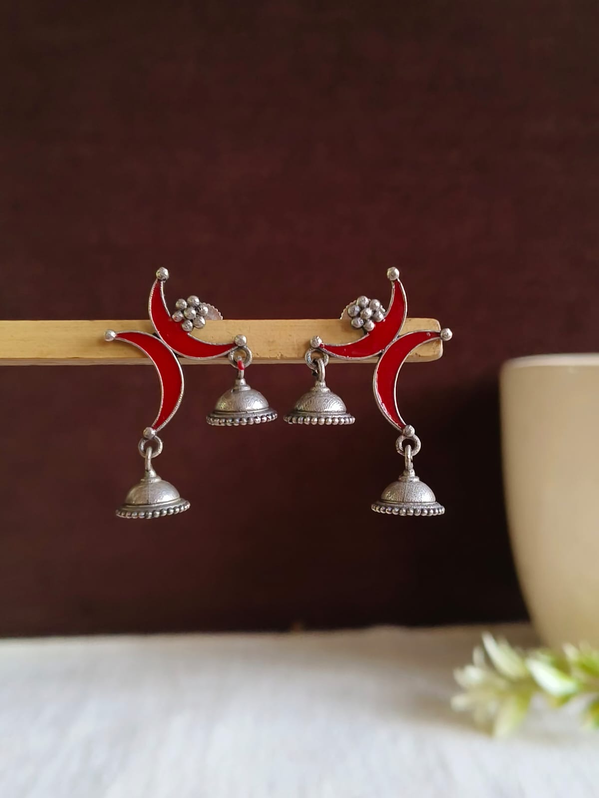 2 Half Moon Enamel Jhumka Earrings | AMOLA