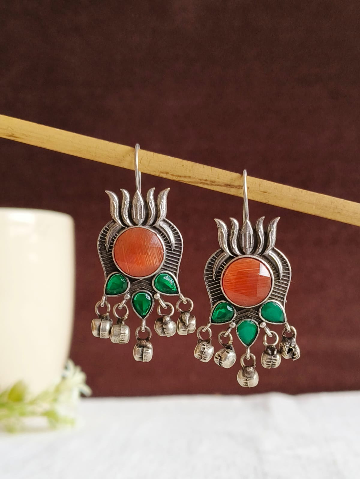 Lotus Oxidised Hook Earrings | AMOLA