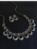 925 Silver Half-Moon Floral Necklace Set | AMOLA