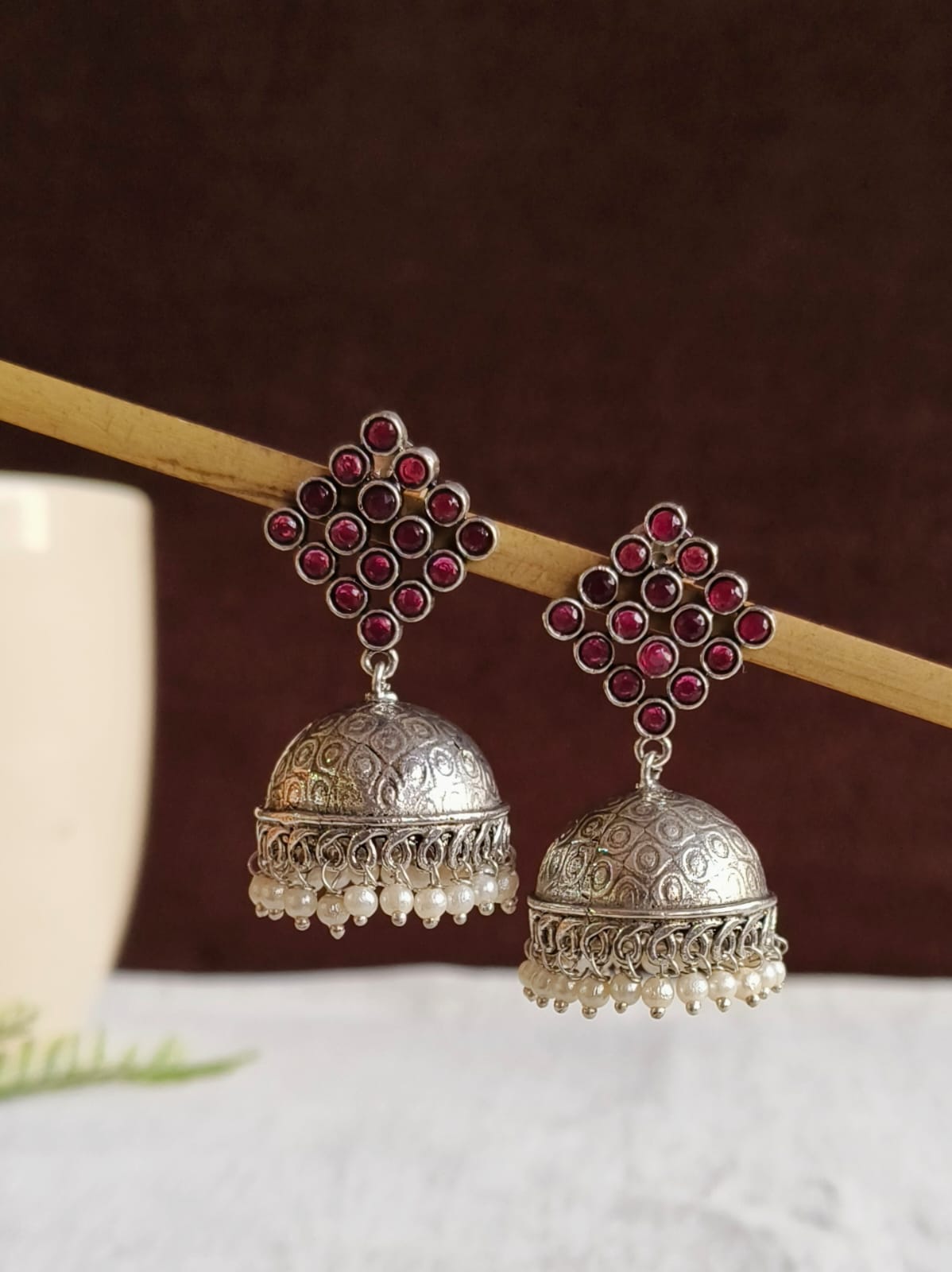 Pearl & Stone Oxidized Jewellery Earrings | AMOLA