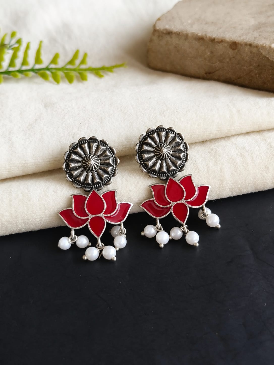 Brass Oxidized Enamel Stud Earring | AMOLA