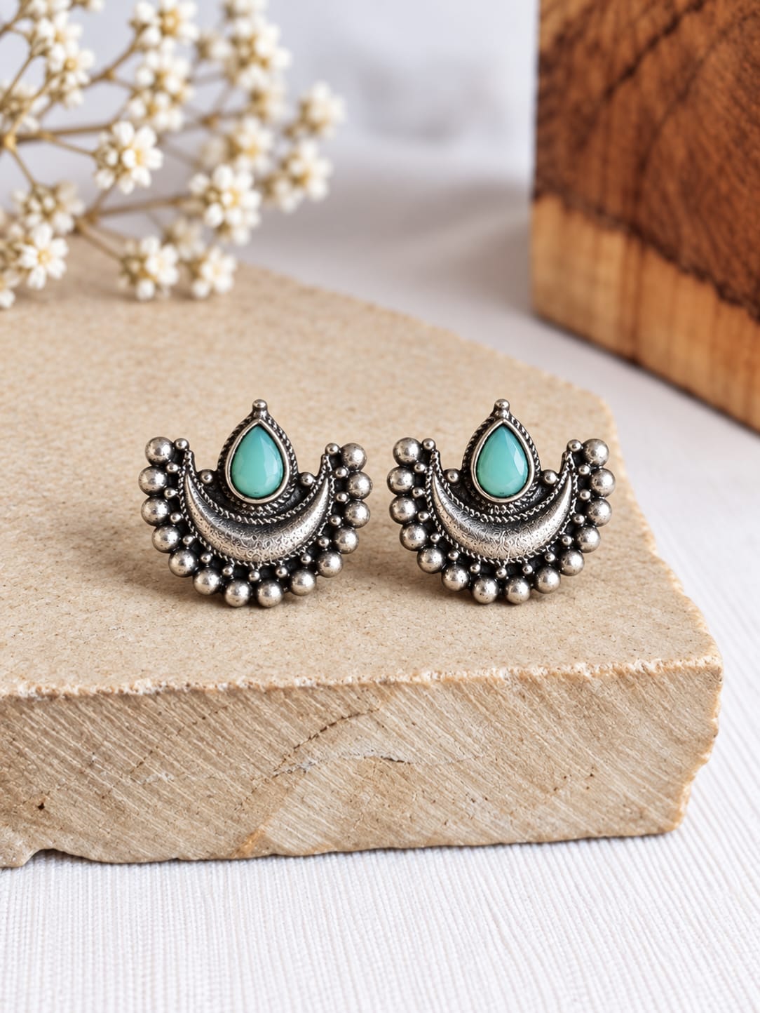 Half Moon Oxidised Studs | AMOLA