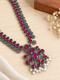 Ruby Long Oxidized Necklace | AMOLA