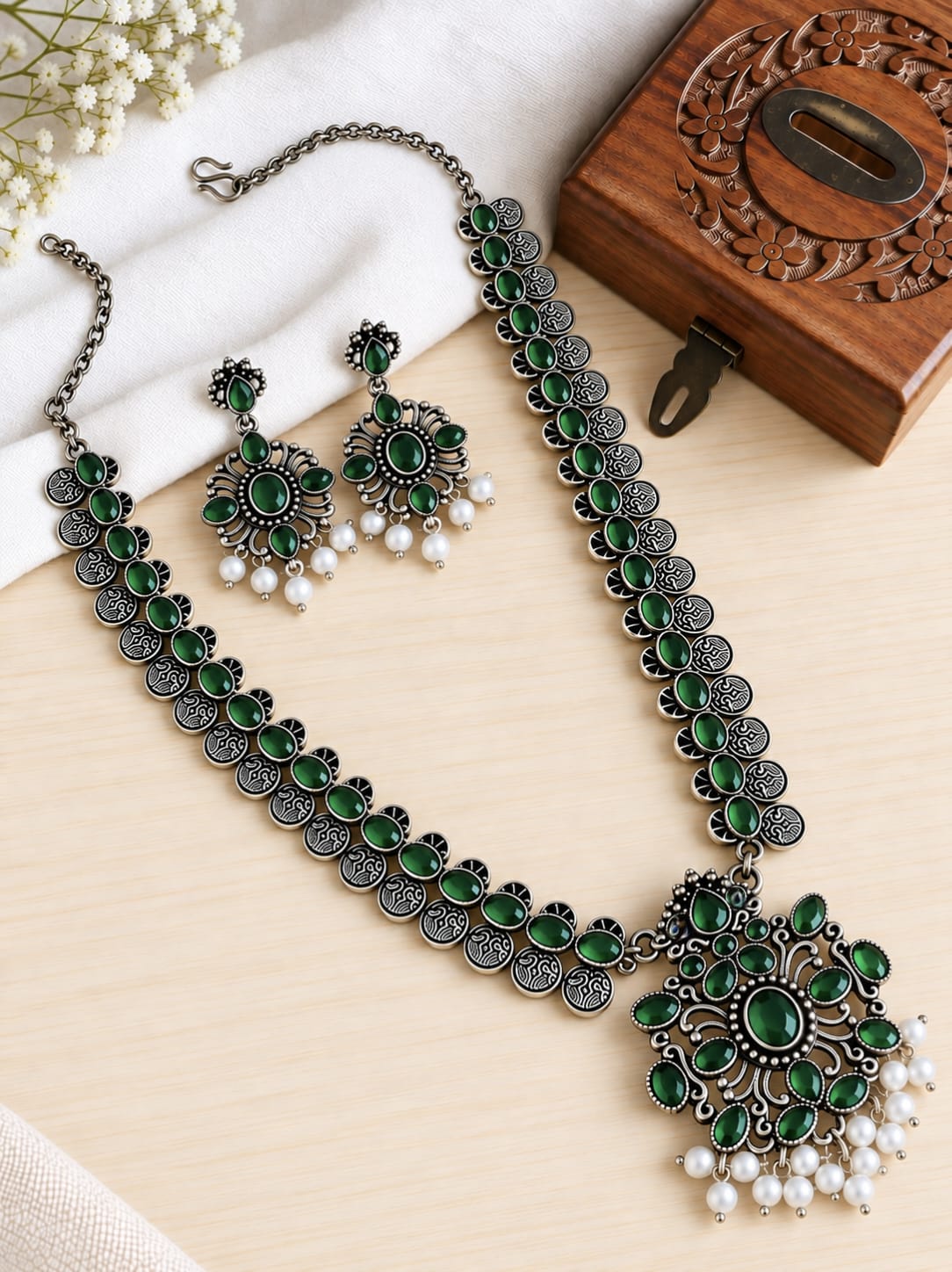 Ruby Long Oxidized Necklace | AMOLA